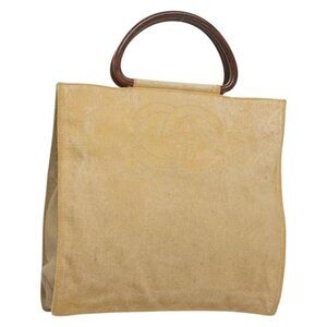 CHANEL Tote Bag Coated Canvas Beige Gold CC Auth bs27799